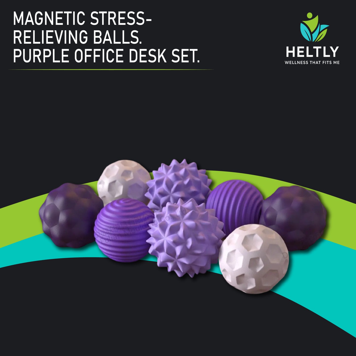 Magnetic stress-relieving balls. Purple office desk set